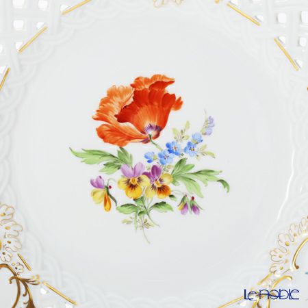 マイセン（Meissen） ベーシックフラワー（三つ花） 060192／54803／09 透かし飾皿 24cm Motiv No.9 ヒナゲシ