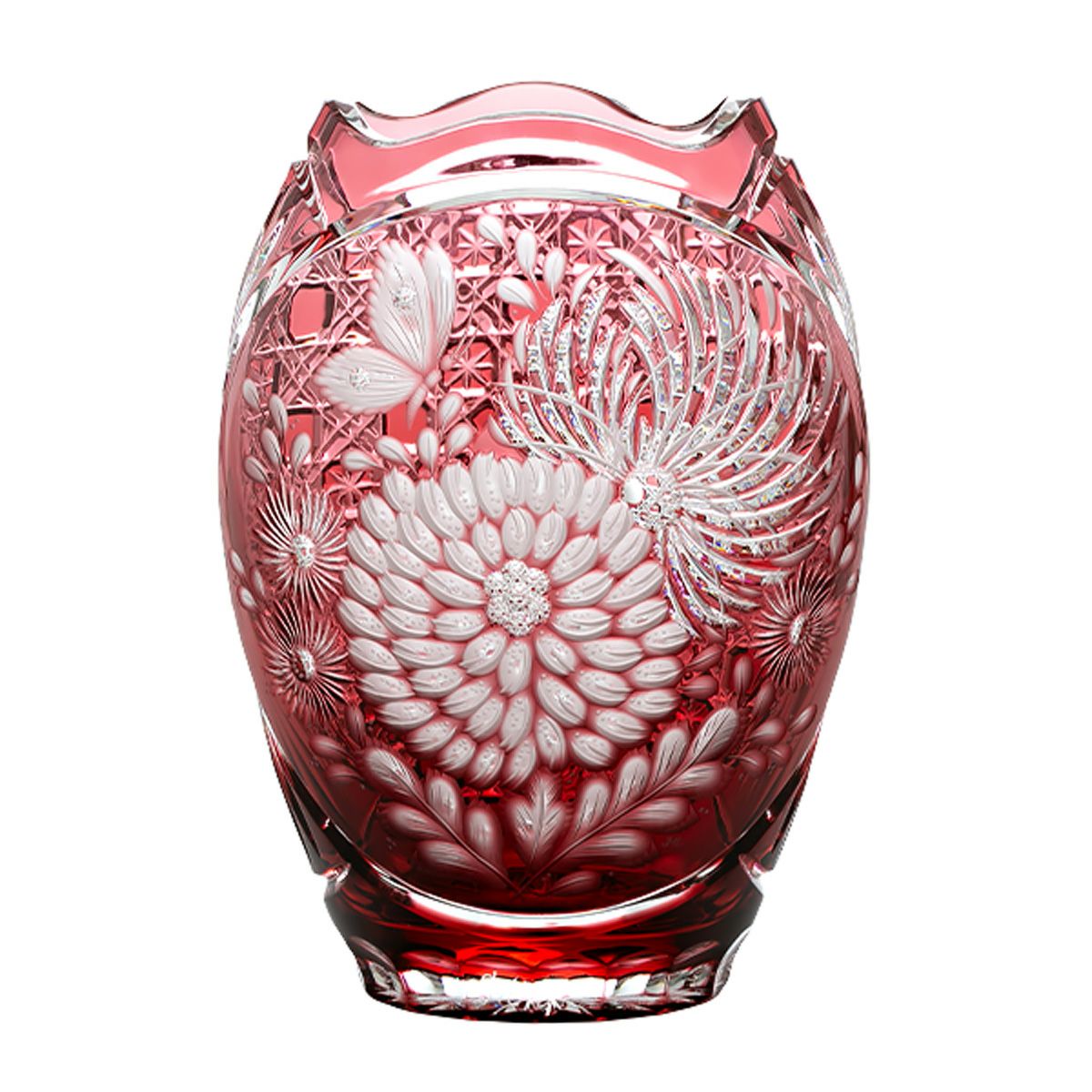 マイセン（Meissen） マイセンクリスタル 花瓶 キク（レッド） 26cm