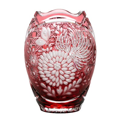 マイセン（Meissen） マイセンクリスタル 花瓶 キク（レッド） 26cm 