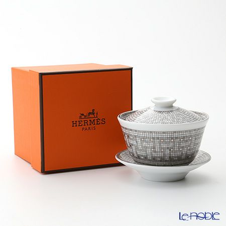 エルメス（HERMES） モザイク ヴァンキャトル プラチナ コレクション アジアティック ティーカップ（ふた、ソーサー付） 130ml