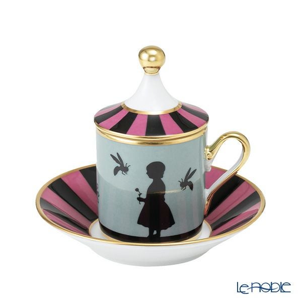 ジノリ1735／リチャード ジノリ（GINORI 1735／Richard Ginori） シルク・デ・メルヴェイユ ローズ デミタスカップ＆ソーサー 蓋付 メダリオン