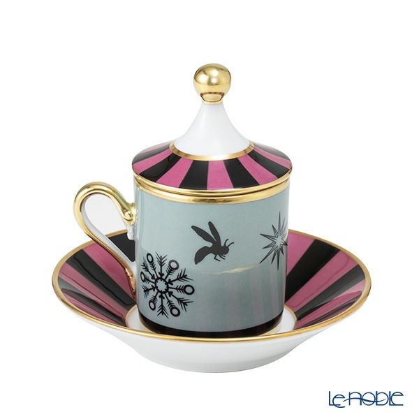 ジノリ1735／リチャード ジノリ（GINORI 1735／Richard Ginori） シルク・デ・メルヴェイユ ローズ デミタスカップ＆ソーサー 蓋付 メダリオン