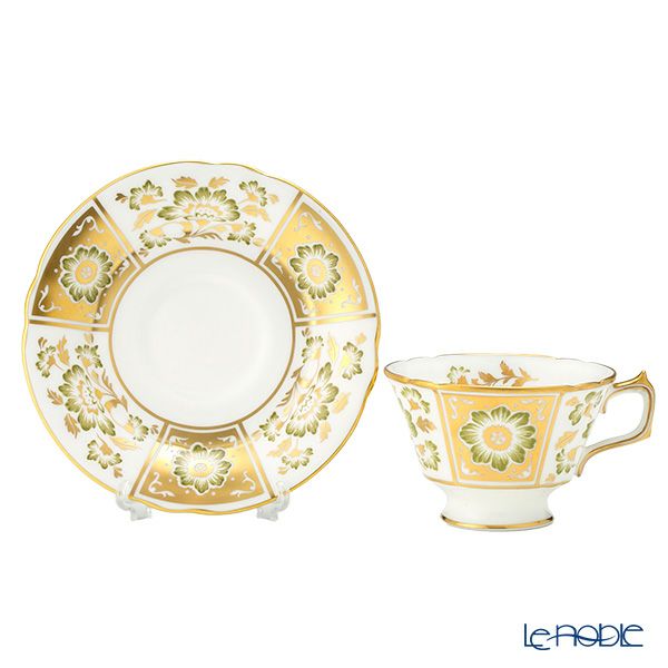 ロイヤルクラウンダービー グリーンダービーパネル ティーカップ＆ソーサー