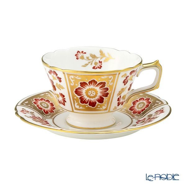 ロイヤルクラウンダービー レッドダービーパネル ティーカップ＆ソーサー