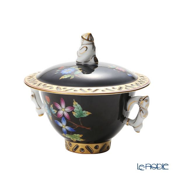 ヘレンド (HEREND) シノワズリ （中国趣味） 黒いヴィクトリア VE-FN シュガーポット マンダリン 100ml 03355-0-21