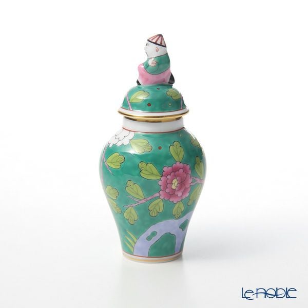 ヘレンド (HEREND) シノワズリ（中国趣味） マカオグリーン・MACV-X1 06574-0-21 ミニベース蓋付（マンダリン） 9cm