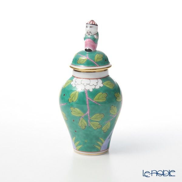 ヘレンド (HEREND) シノワズリ（中国趣味） マカオグリーン・MACV-X1 06574-0-21 ミニベース蓋付（マンダリン） 9cm