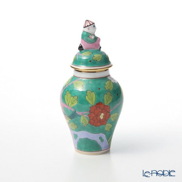 ヘレンド (HEREND) シノワズリ（中国趣味） マカオグリーン・MACV-X1 06574-0-21 ミニベース蓋付（マンダリン） 9cm