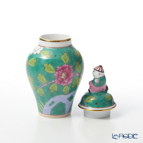 ヘレンド (HEREND) シノワズリ（中国趣味） マカオグリーン・MACV-X1 06574-0-21 ミニベース蓋付（マンダリン） 9cm