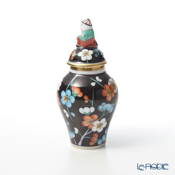ヘレンド (HEREND) 黒地紅梅・PFNC 06574-0-21 ミニベース蓋付（マンダリン） 9cm