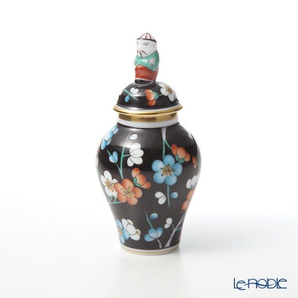 ヘレンド (HEREND) 黒地紅梅・PFNC 06574-0-21 ミニベース蓋付（マンダリン） 9cm