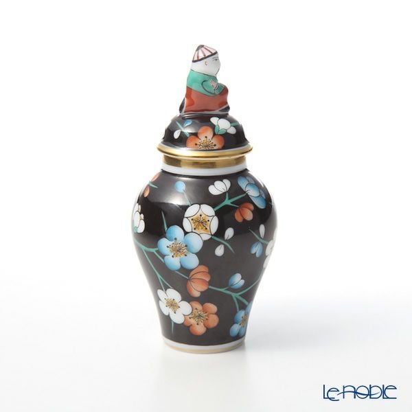ヘレンド (HEREND) 黒地紅梅・PFNC 06574-0-21 ミニベース蓋付（マンダリン） 9cm