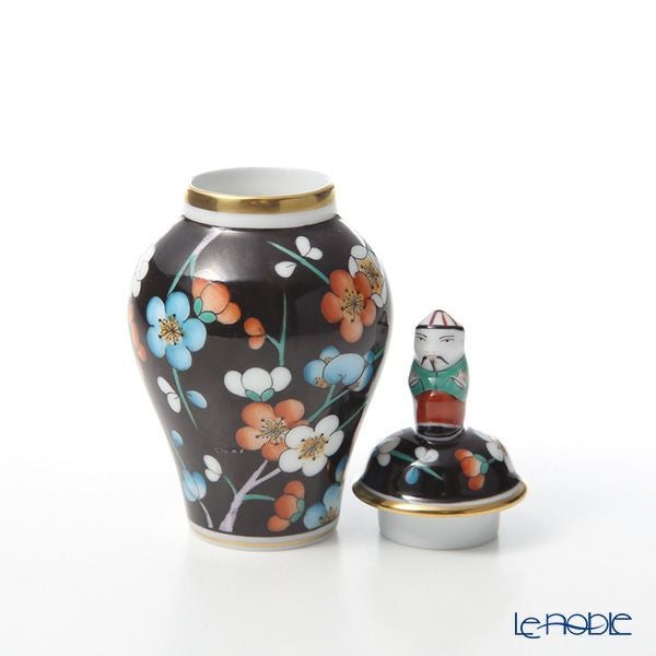 ヘレンド (HEREND) 黒地紅梅・PFNC 06574-0-21 ミニベース蓋付（マンダリン） 9cm