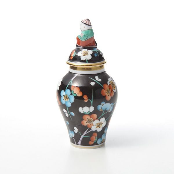 ヘレンド (HEREND) 黒地紅梅・PFNC 06574-0-21 ミニベース蓋付（マンダリン） 9cm