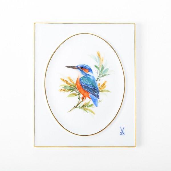 マイセン（Meissen） 陶板 鳥 260110／53n32 Kingfisher カワセミ 18×15cm