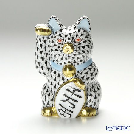 ヘレンド (HEREND)人形 15578-0-00 VHN 招き猫 千両箱 大 ブラック