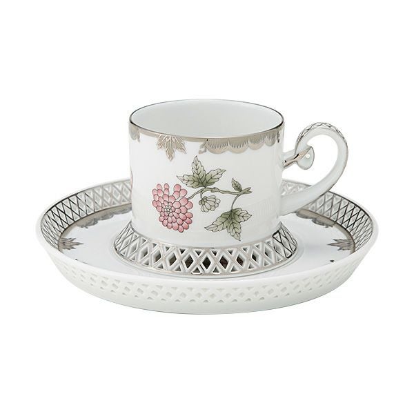 ヘレンド ヴィクトリア・プラチナ VBOG-X1-PT ティーカップ＆ソーサー 透かしレース（オープンワーク） 180ml バーチカル 04755-0-00