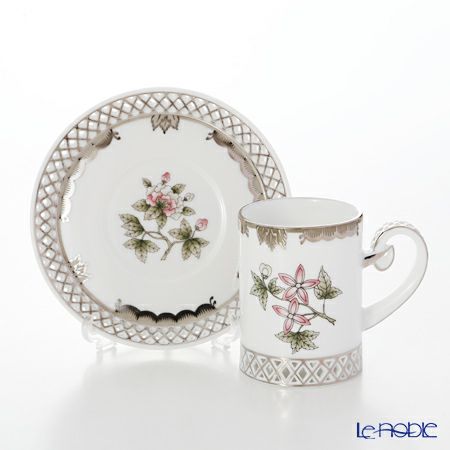 ヘレンド (HEREND) ヴィクトリア・プラチナ VBOG-X1-PT 04756-0-00 ティーカップ＆ソーサー 透かしレース 100ml