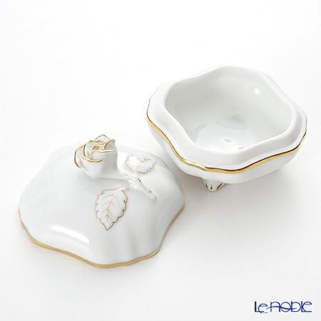 ヘレンド HDE 白磁金彩 06179-0-09 スクエアボックス（ローズ）