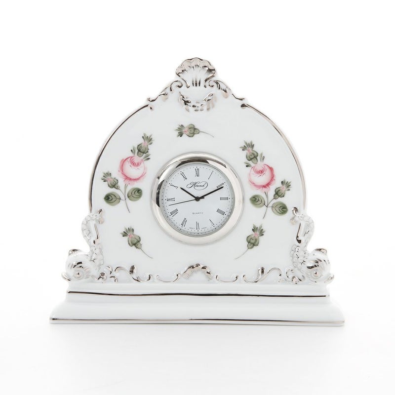 ヘレンド ウィーンのバラ プラチナ 08083-0-00 テーブルクロック 12.5cm