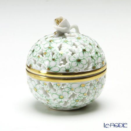 ヘレンド ファンタジー CORV 06219-0-12 透かしボンボン入れ（つぼみ） グリーン