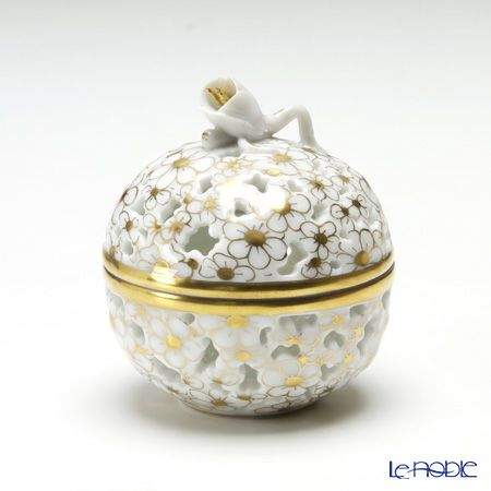 ヘレンド (HEREND) ファンタジー COR 06219-0-12 透かしボンボン入れ（つぼみ） ゴールド