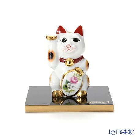 ヘレンド ウィーンのバラ シンプル 15679-0-00 招き猫 右手・左手 ペア（漆器台付）