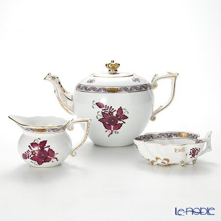 ヘレンド アポニーロイヤルダークピンク AP3-X1+MON ポット、シュガー、クリーマー（LE250）