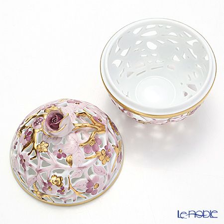 ヘレンド ファンタジー C6 06214-0-09 透かしボンボン入れ（ローズ） 10.5cm