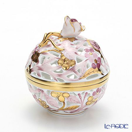 ヘレンド ファンタジー C6 06215-0-09 透かしボンボン入れ（ローズ） 8cm