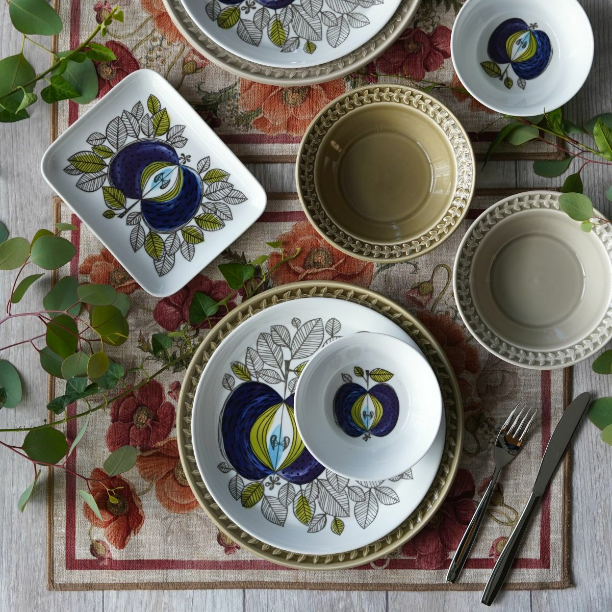 テシトゥーラ トスカーナ テレリーエ プレースマット 50×37cm 2枚セット ポピー ポリエステル ポーチ付