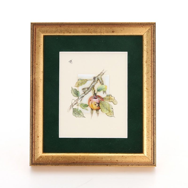 ヘレンド MID-10 08193-0-00 陶板（リンゴと昆虫） 4.5×3.5cm