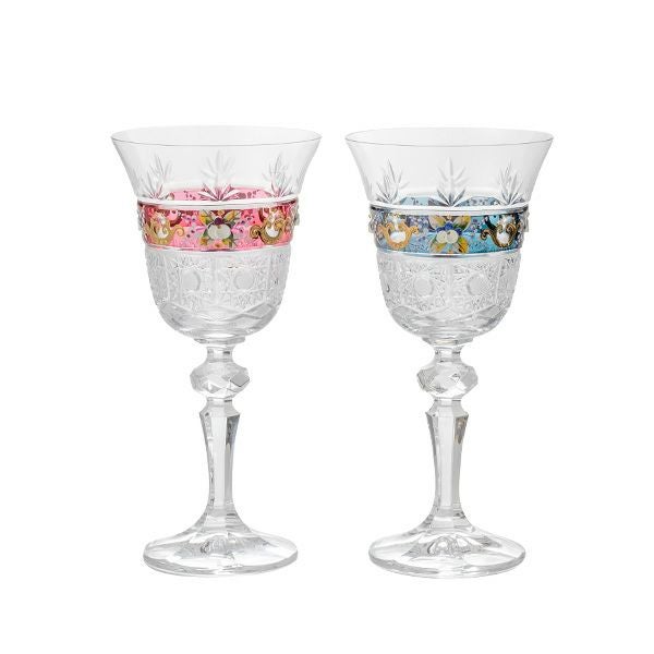 ボヘミア ラスター ハイエナメル レッド＆ブルー ワイン 170ml ペア ─ 虹色金属光沢