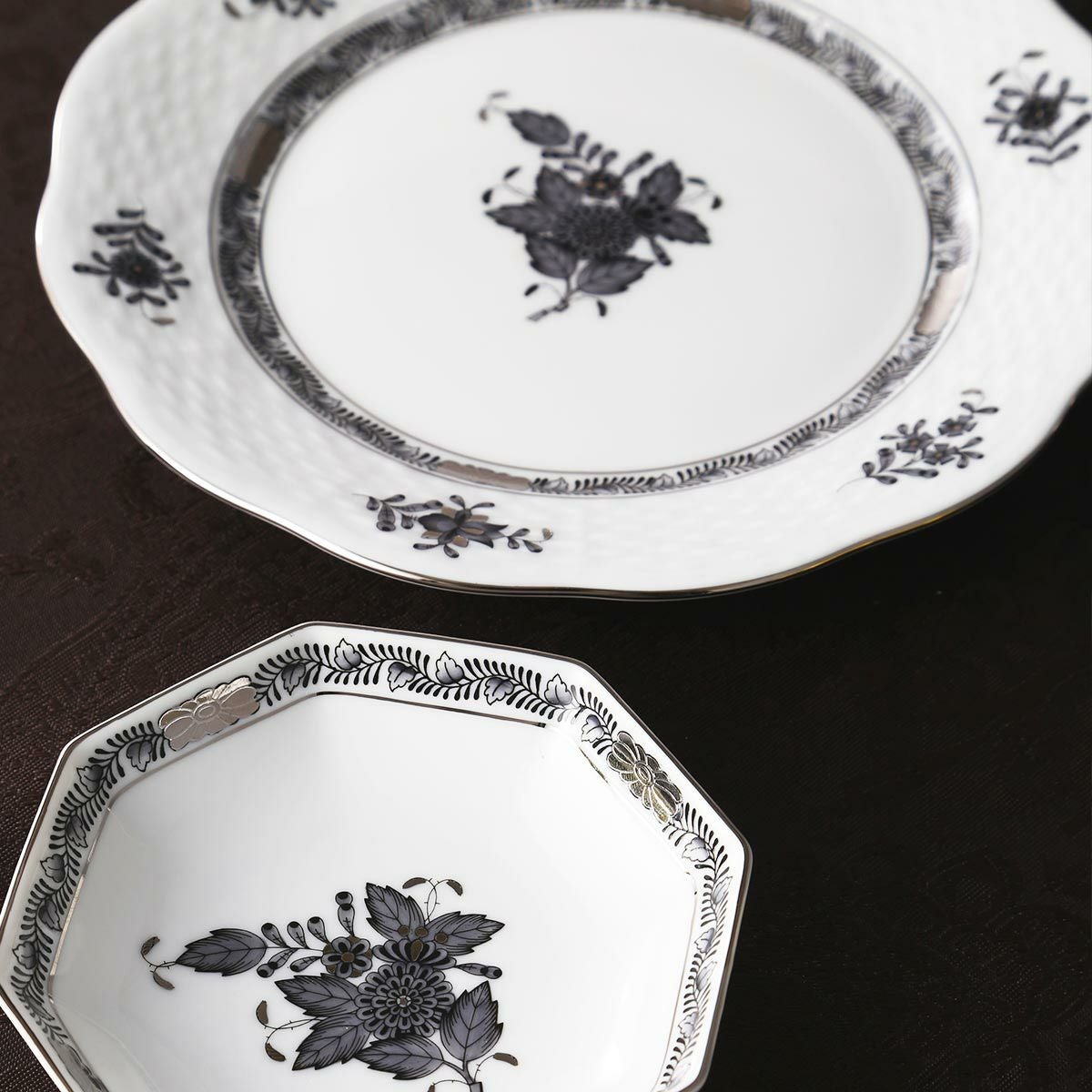 ヘレンド アポニーブラックプラチナ ANG-PT 04307-1-00 小皿（オクタゴナル） 11cm