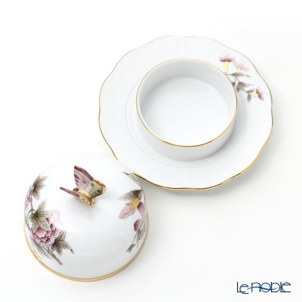 ヘレンド パステルヴィクトリア VICTF2 00393-0-17（フラワー） バターケース（チョウ）14.8cm