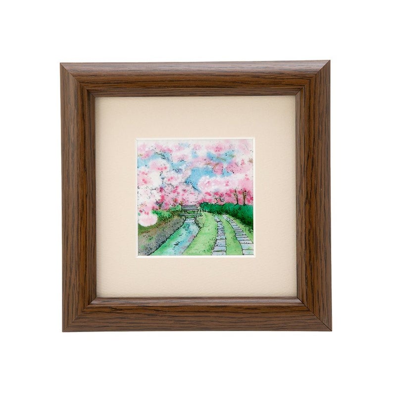 京七宝額（アートSHIPPO） 京都 哲学の道 額17×17cm オーク※額縁のデザインや色が入荷時期により多少異なる場合があります。※