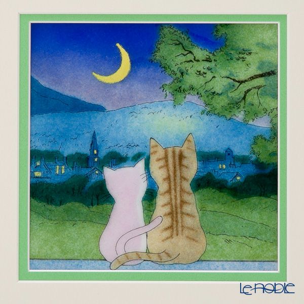 京七宝額（アートSHIPPO） 月夜の猫 額25.5×25.5cm アイボリーゴールド※額縁のデザインや色が入荷時期により多少異なる場合があります。※