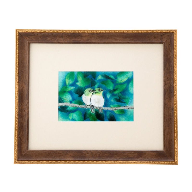 京七宝額（アートSHIPPO） 二羽のめじろ 額29×24cm デコオーク※額縁のデザインや色が入荷時期により多少異なる場合があります。※