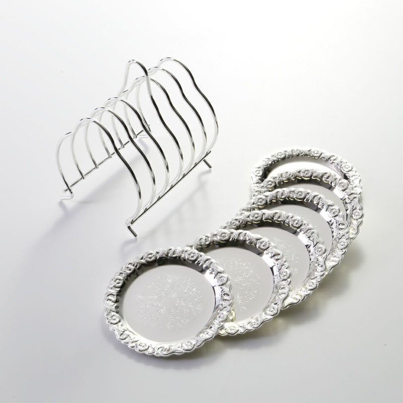 クイーン アン QUEEN ANNE（イギリス製銀メッキ） コースター 9.5cm 6枚セット／ラック付 0／5896／2