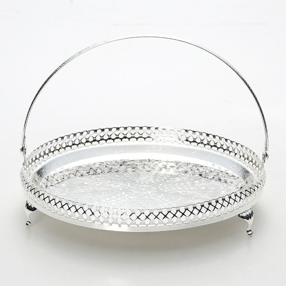 クイーン アン QUEEN ANNE（イギリス製銀メッキ） ギャラリー ラウンドトレイ ハンドル・脚付 23cm 0／6328