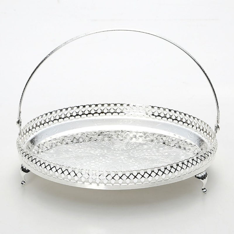 クイーン アン QUEEN ANNE（イギリス製銀メッキ） ギャラリー ラウンドトレイ ハンドル・脚付 23cm 0／6328