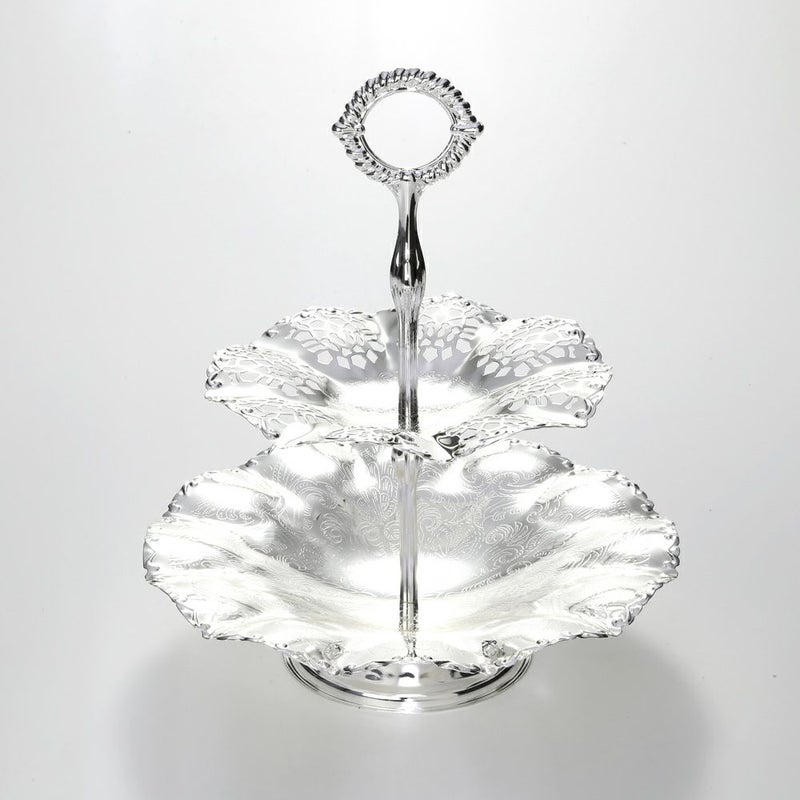 クイーン アン QUEEN ANNE（イギリス製銀メッキ） 2段ケーキスタンド ウェイビー 0／6375