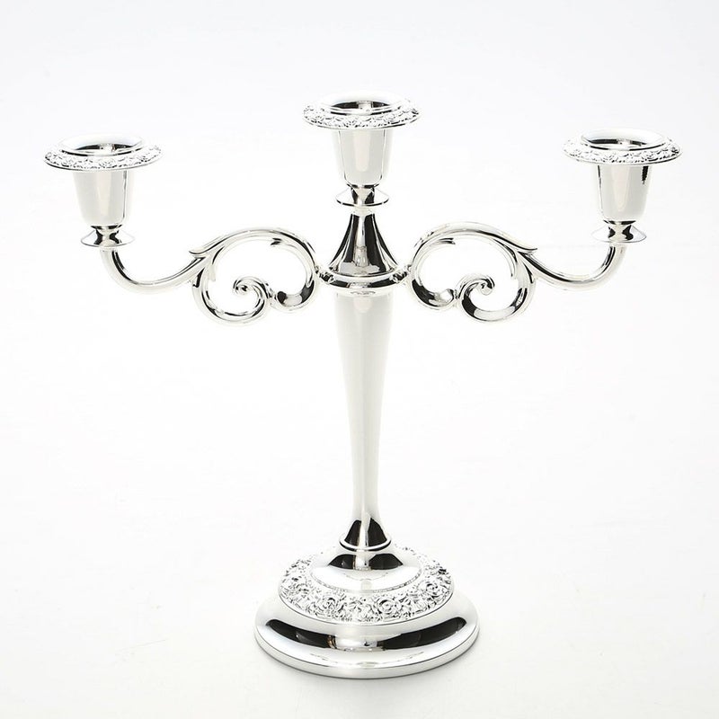 クイーン アン QUEEN ANNE（イギリス製銀メッキ） 3灯 バロックキャンドルスタンド／ローズ 0／8203 キャンドル直径22mm用