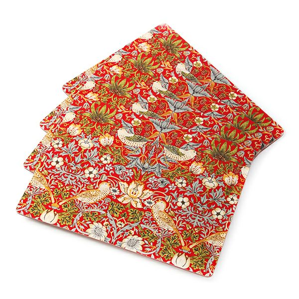 ピンパーネル ウィリアムモリス いちご泥棒 プレースマットセット 30×40 レッド 4枚