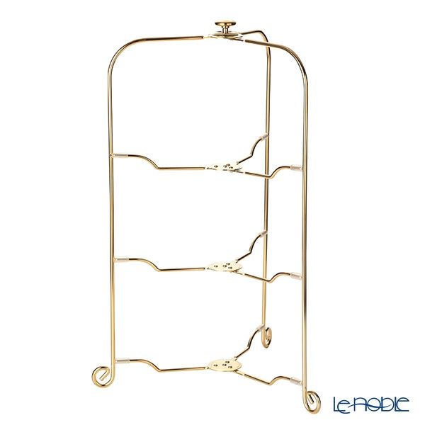 サクライ ワンタッチプレートスタンド／ケーキスタンド L 3段 プレート直径24-30cm 用 金メッキ 折りたたみ式