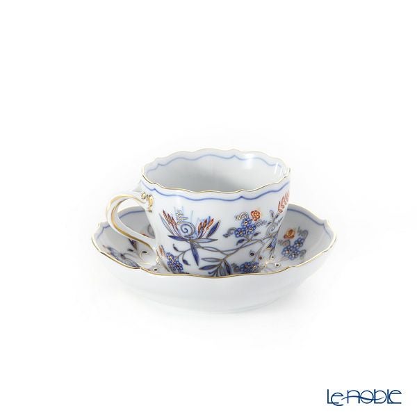 マイセン（Meissen） ブルーオニオン レッド＆ゴールド 800117／00580 モカカップ＆ソーサー 100ml／11cm／H6cm
