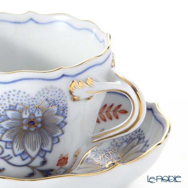 マイセン（Meissen） ブルーオニオン レッド＆ゴールド 800117／00580 モカカップ＆ソーサー 100ml／11cm／H6cm