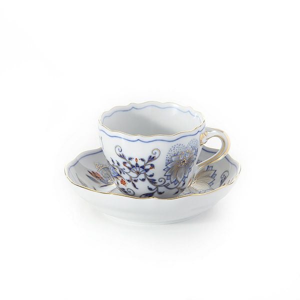 マイセン（Meissen） ブルーオニオン レッド＆ゴールド 800117／00580 モカカップ＆ソーサー 100ml／11cm／H6cm