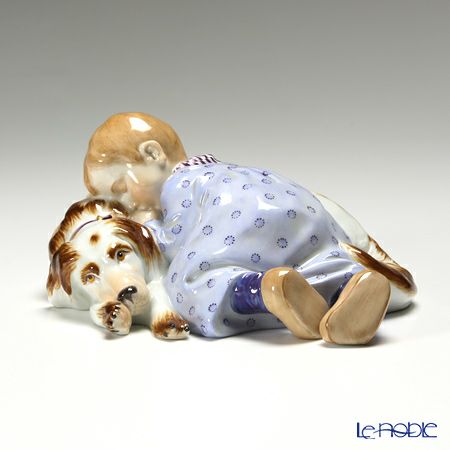 マイセン（Meissen） ヘンチェルの子供シリーズ 900100／73368 眠る子どもと犬