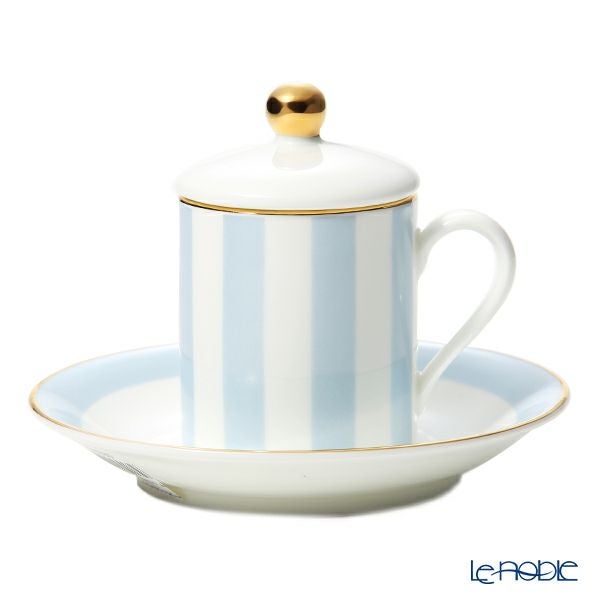 ロイカーカム ハーレクィーンストライプ デミタスカップ＆ソーサー ブルー（蓋付）